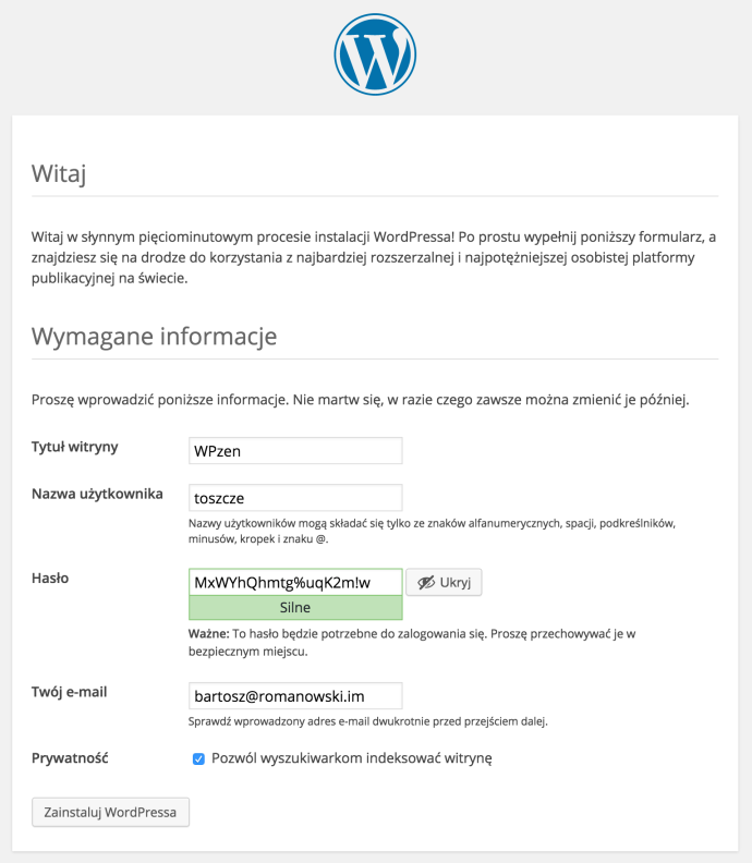WordPress - instalacja